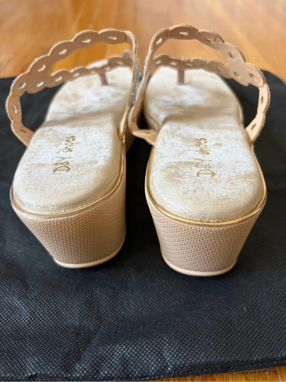 Women's Embellished Taupe Rhinestone Thong Wedge Sandals -